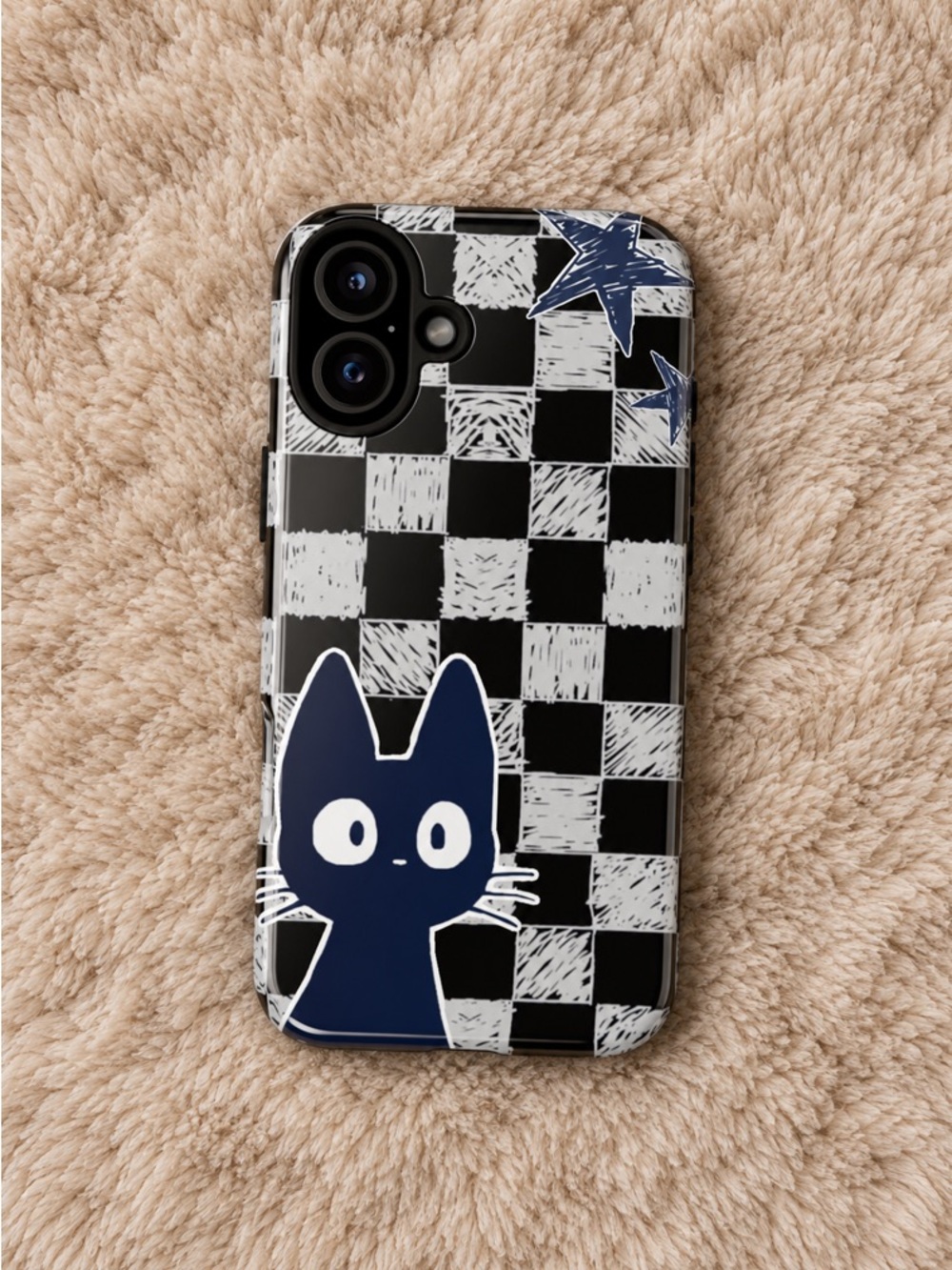 Checkered Peter Cat Tough Phone Case - Navy Cat Design